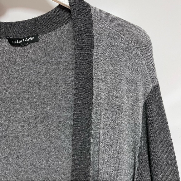 Eileen Fisher Cozy Viscose Stretch Cardigan Contrast Trim Gray Size Large Open - Picture 6 of 16